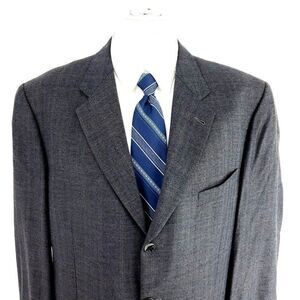 Joseph Abboud Nordstrom Wool 3 Button Sport Coat 42R Gray Blue Herringbone W/ Or
